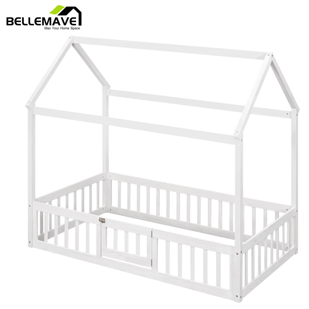 Twin House Floor Bed with Rails and Door D2338