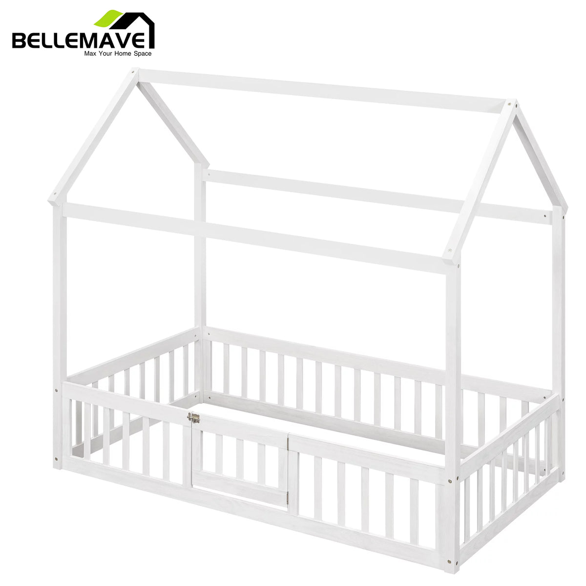 Twin House Floor Bed with Rails and Door D2338