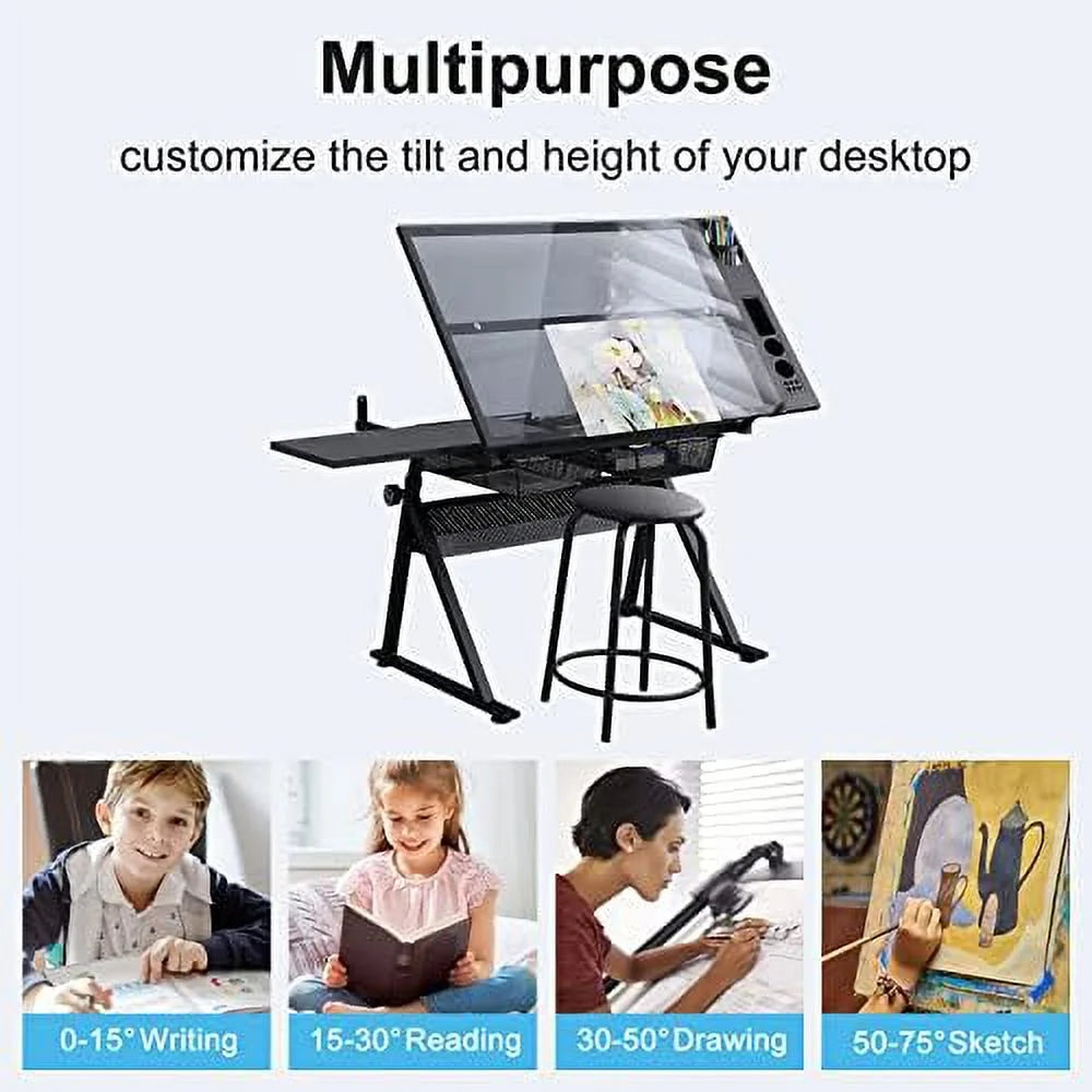 Height Adjustable Drafting Table with Drawer W4817