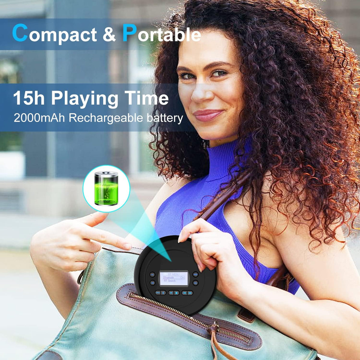 Portable Bluetooth CD Player with Dual Headphone Jack E947
