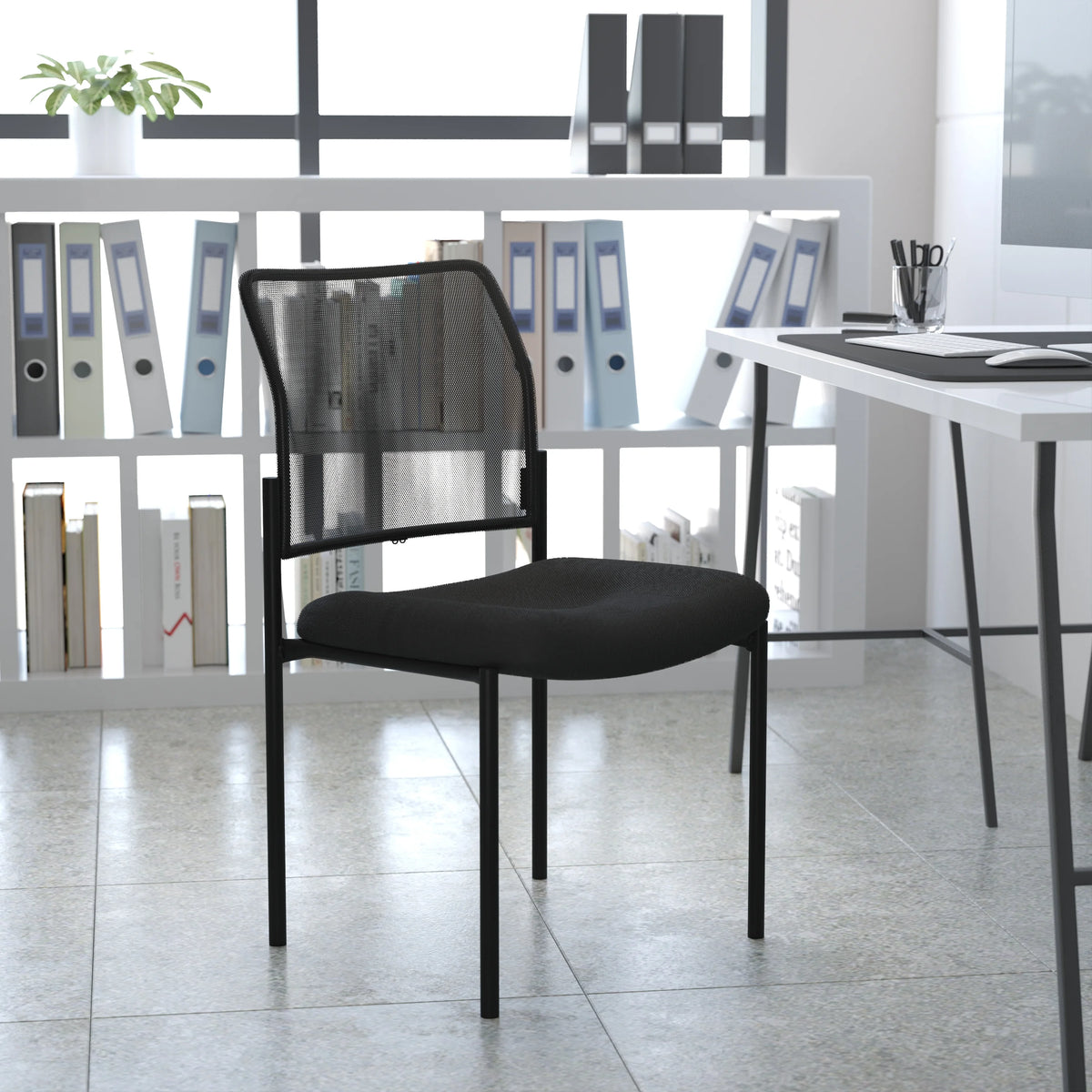 Black Mesh Stackable Steel Side Chair O418