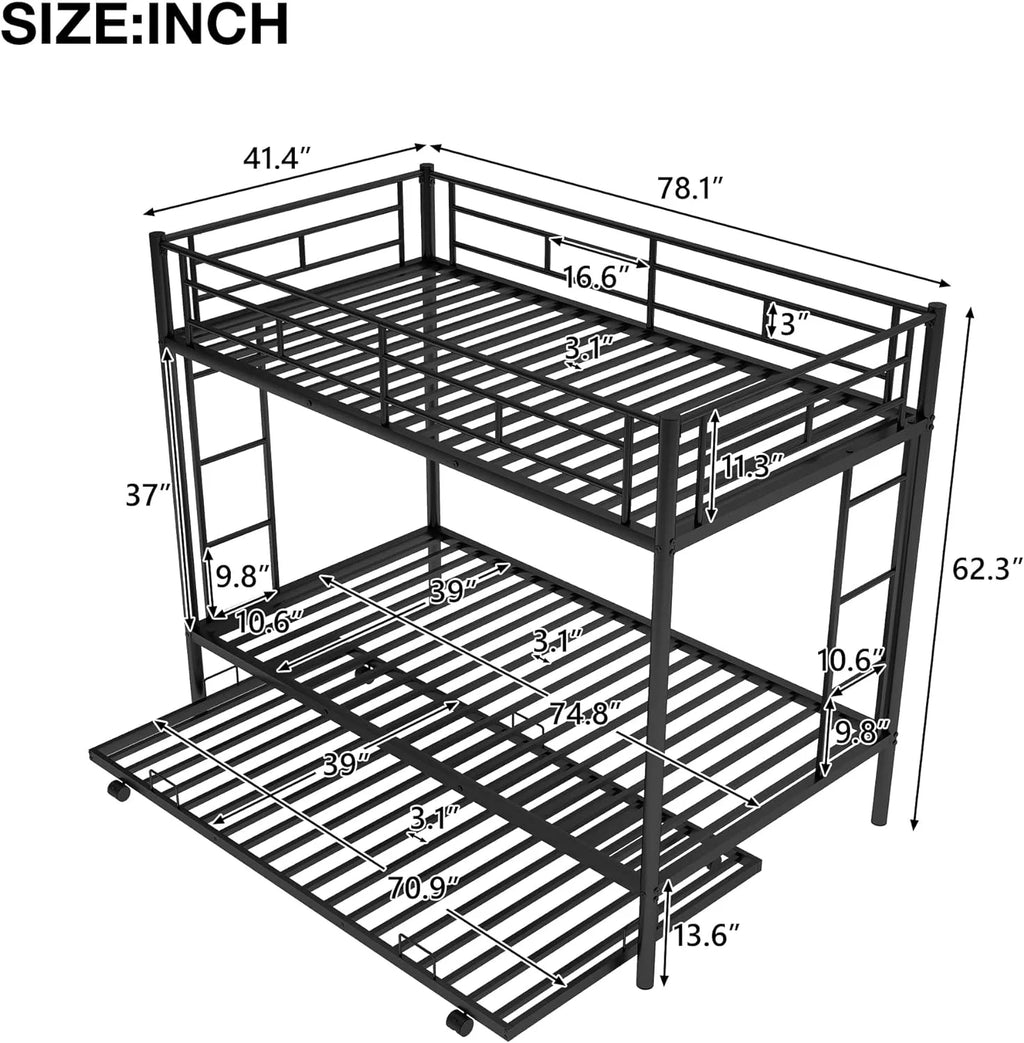 Black Metal Trundle Bunk Bed K8266