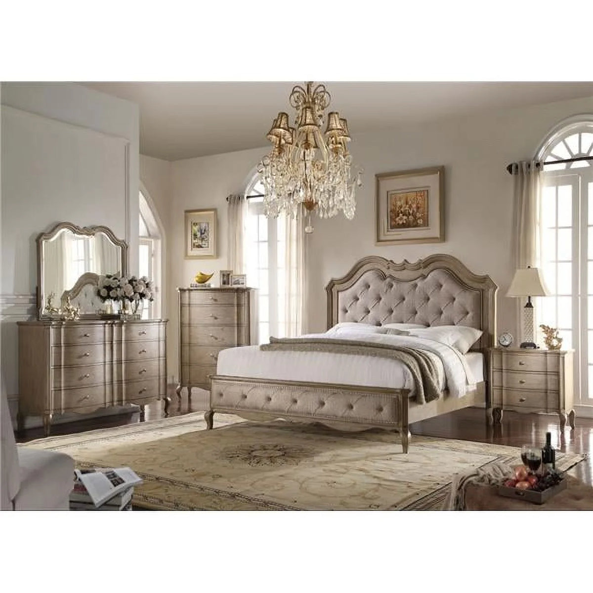 Queen Size Beige Fabric Bed Q720743