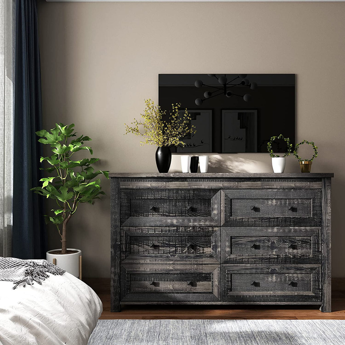 6 Drawer Wood Dresser with Metal Handles C981