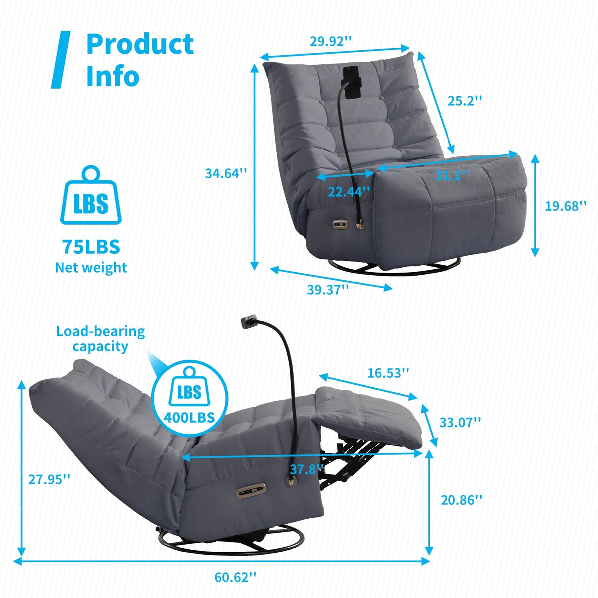 Oversized Swivel Recliner Chair with Voice Control U6585