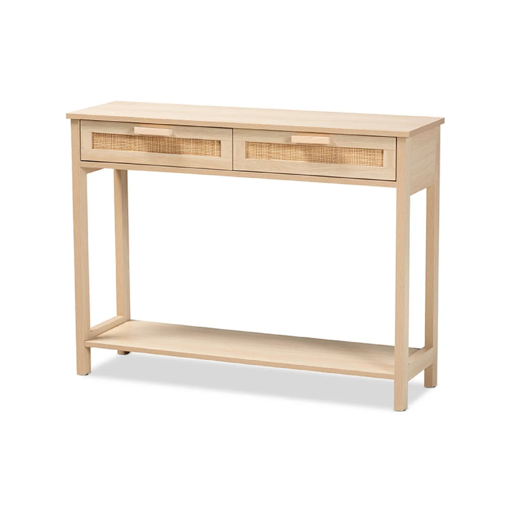 Light Brown Wood 2-Drawer Console Table with Rattan Z409592