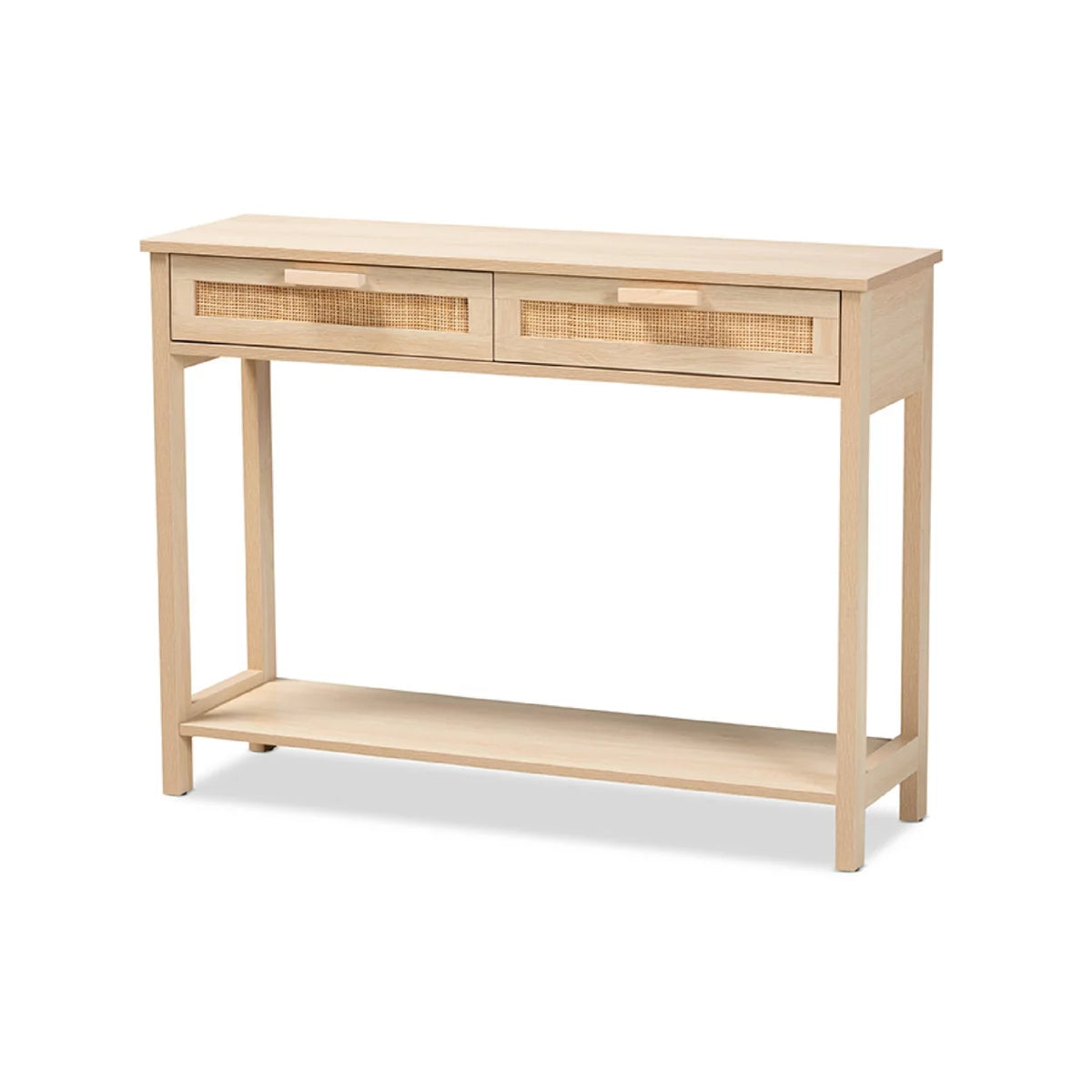 Light Brown Wood 2-Drawer Console Table with Rattan Z409592