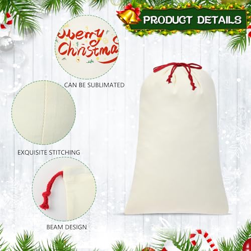 12 Pcs Christmas Sack with Drawstring Cotton Laundry Bag L54075