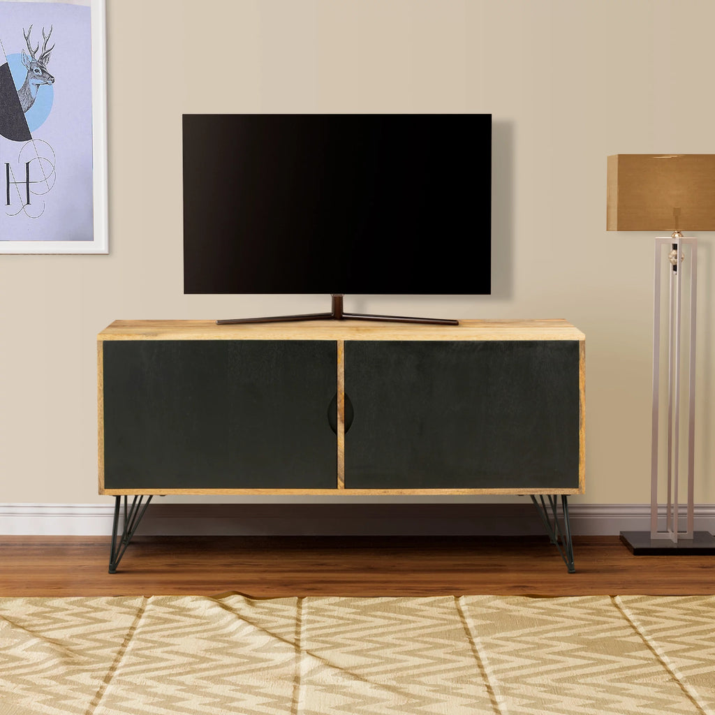 Oak Brown and Black TV Entertainment Unit with 2 Doors K1257