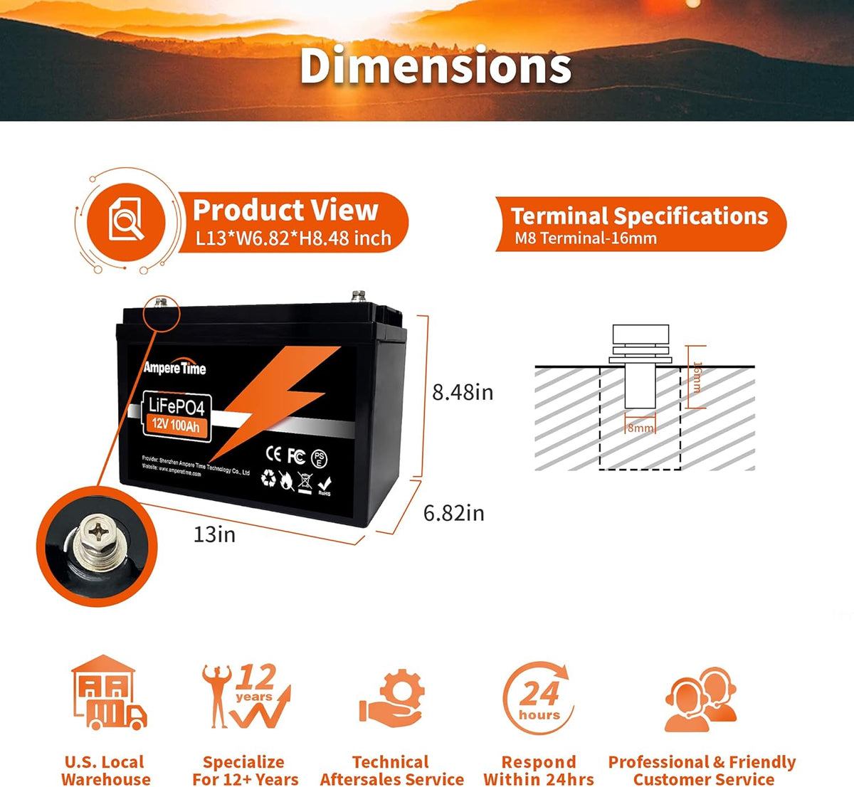12V 100Ah LiFePO4 Deep Cycle Battery with Built-in BMS F9989