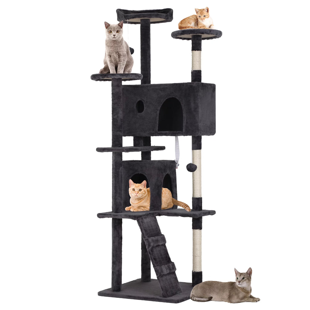 70in Dark Gray Cat Tree Tower with Scratching Posts L4495