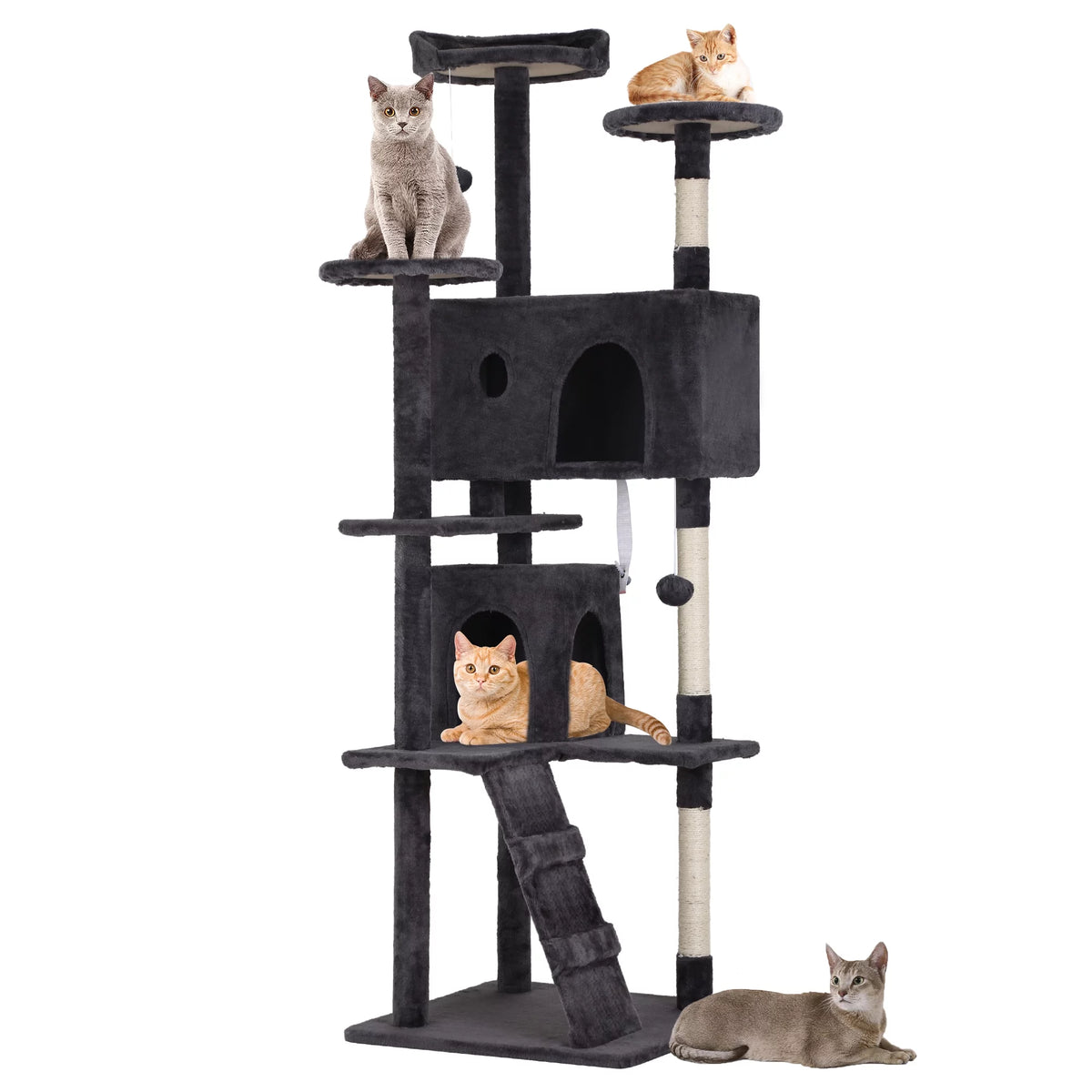 70in Dark Gray Cat Tree Tower with Scratching Posts L4495