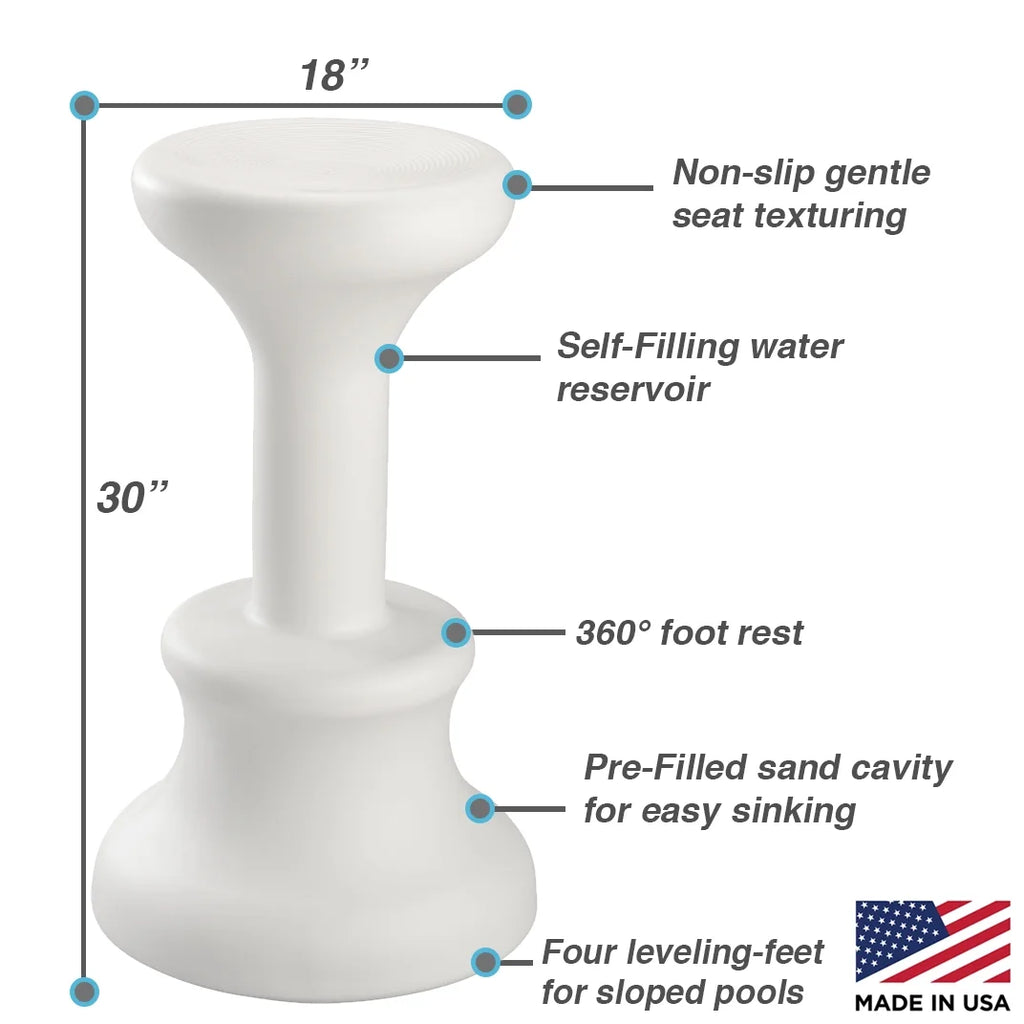 White 30 Inch Submersible Pool Stool with Foot Rest X511056