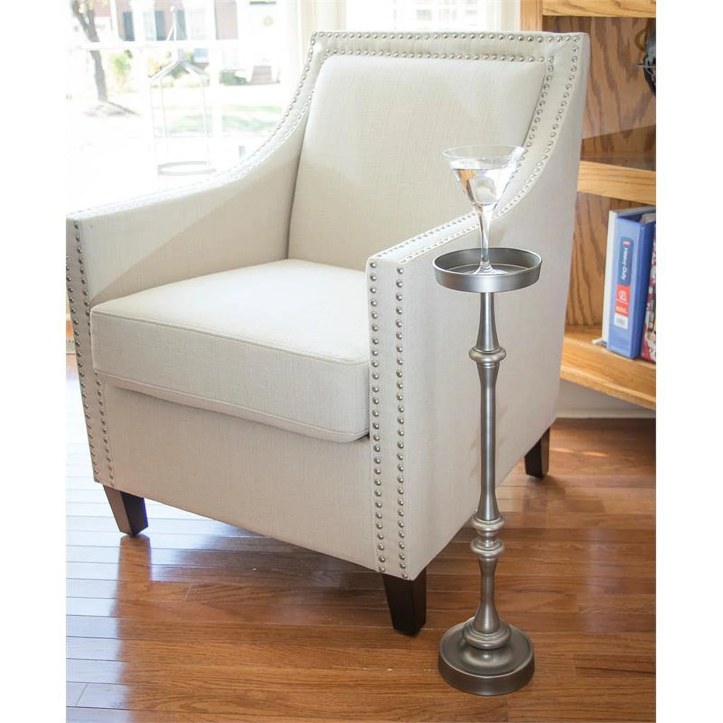 Brushed Silver Iron Metal Side Table Set of 2 U7199