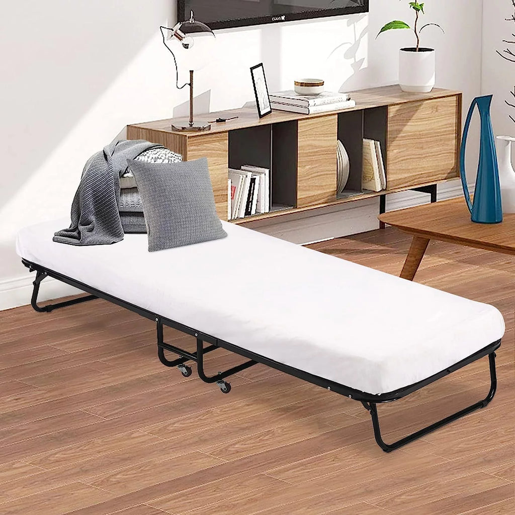 Folding Bed with Memory Foam Mattress and Wheels T38718