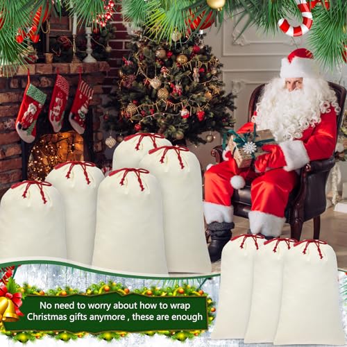 12 Pcs Christmas Sack with Drawstring Cotton Laundry Bag L54075