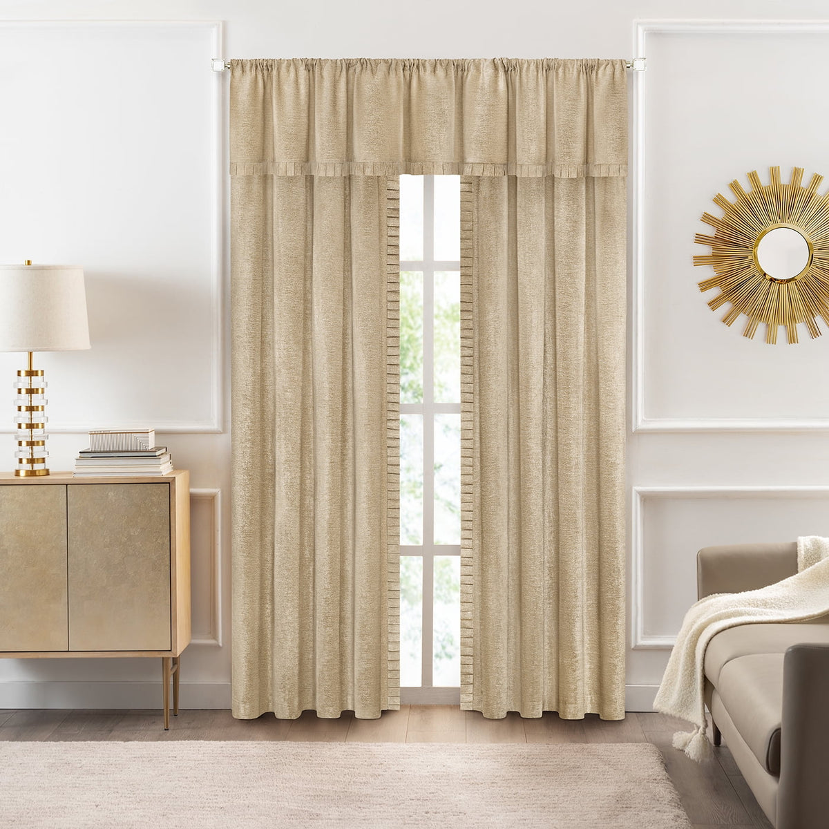 Tan Pleated Window Curtain Panels 52" X 84" P3921