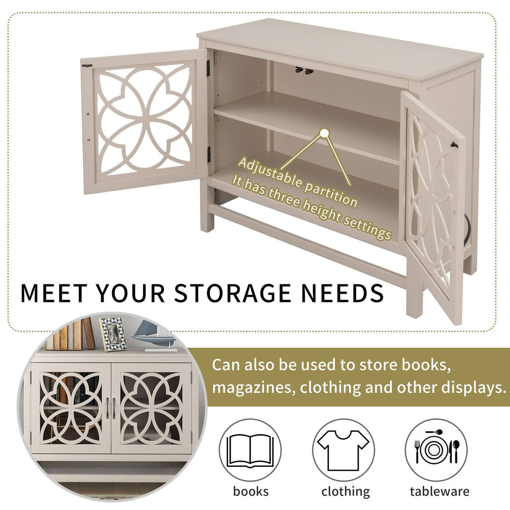 Grey Wood Buffet Sideboard Cabinet with Doors and Adjustable Shelf T876759
