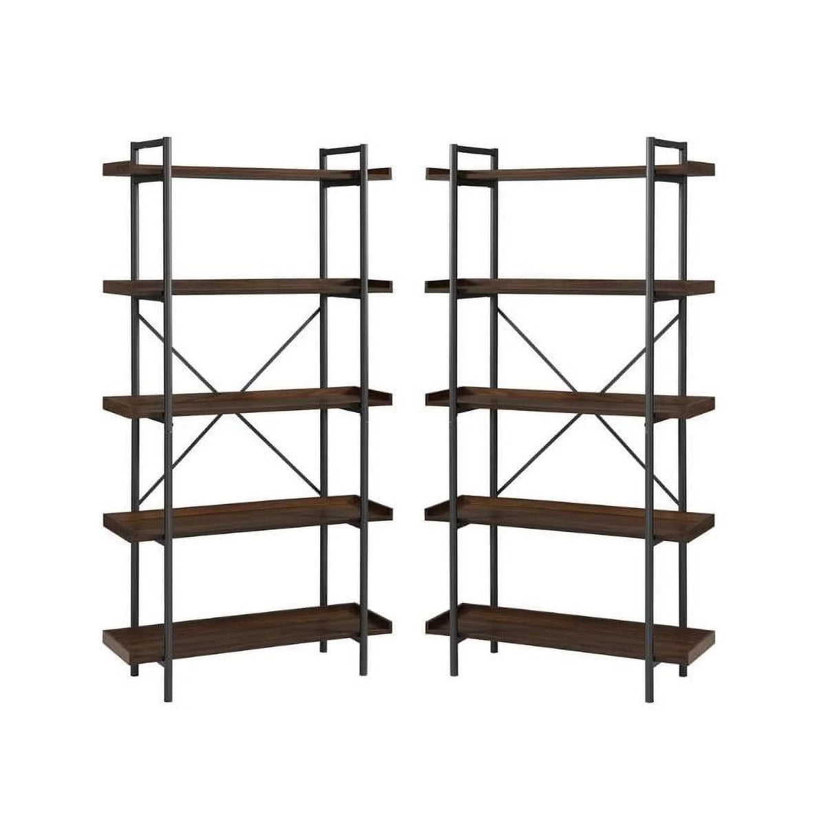 5 Shelf Dark Walnut Wood Bookshelf Set of 2 I98471