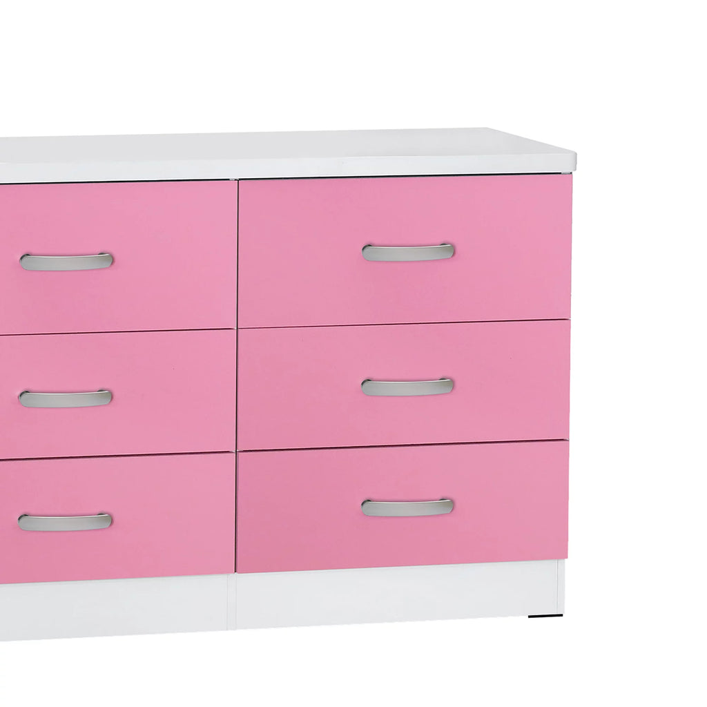White & Pink 6 Drawer Wooden Double Dresser K146391