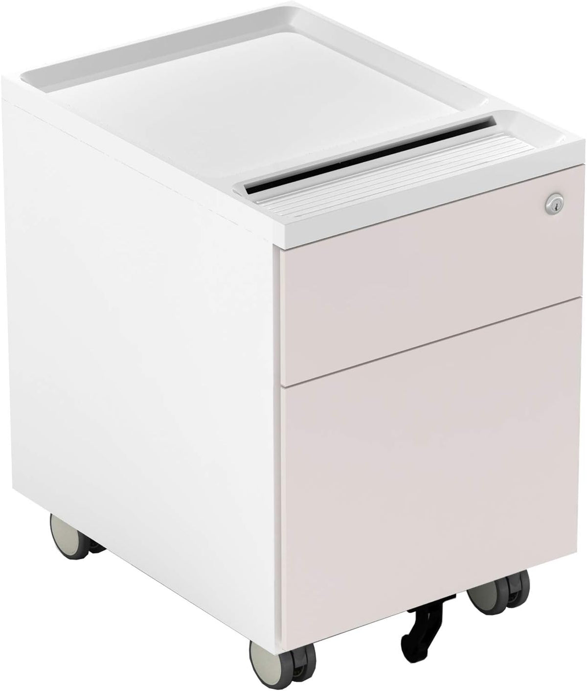 2 Drawer Metal File Cabinet with Lock and Casters W22811