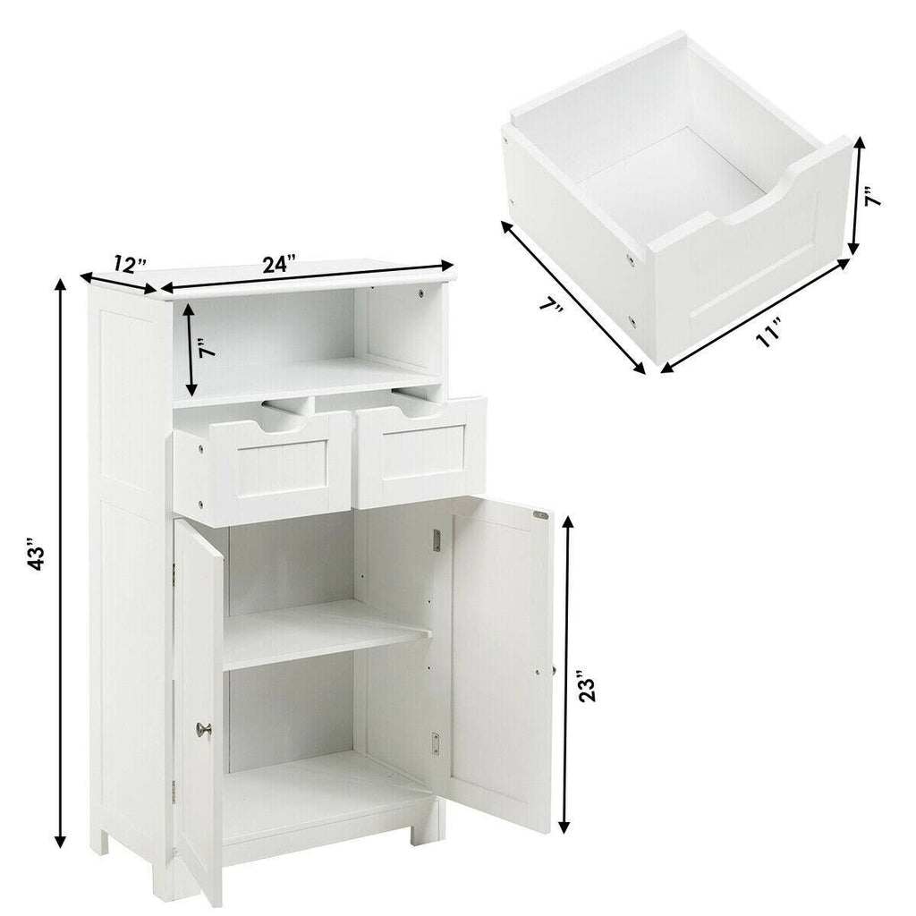 White Wooden Bathroom Side Cabinet with 2 Drawers and 2 Doors J593
