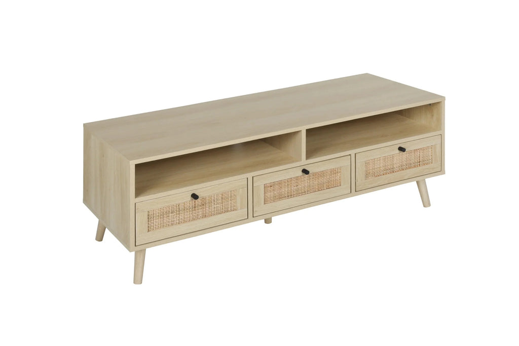 Rattan TV Stand with Solid Wood Feet B582842