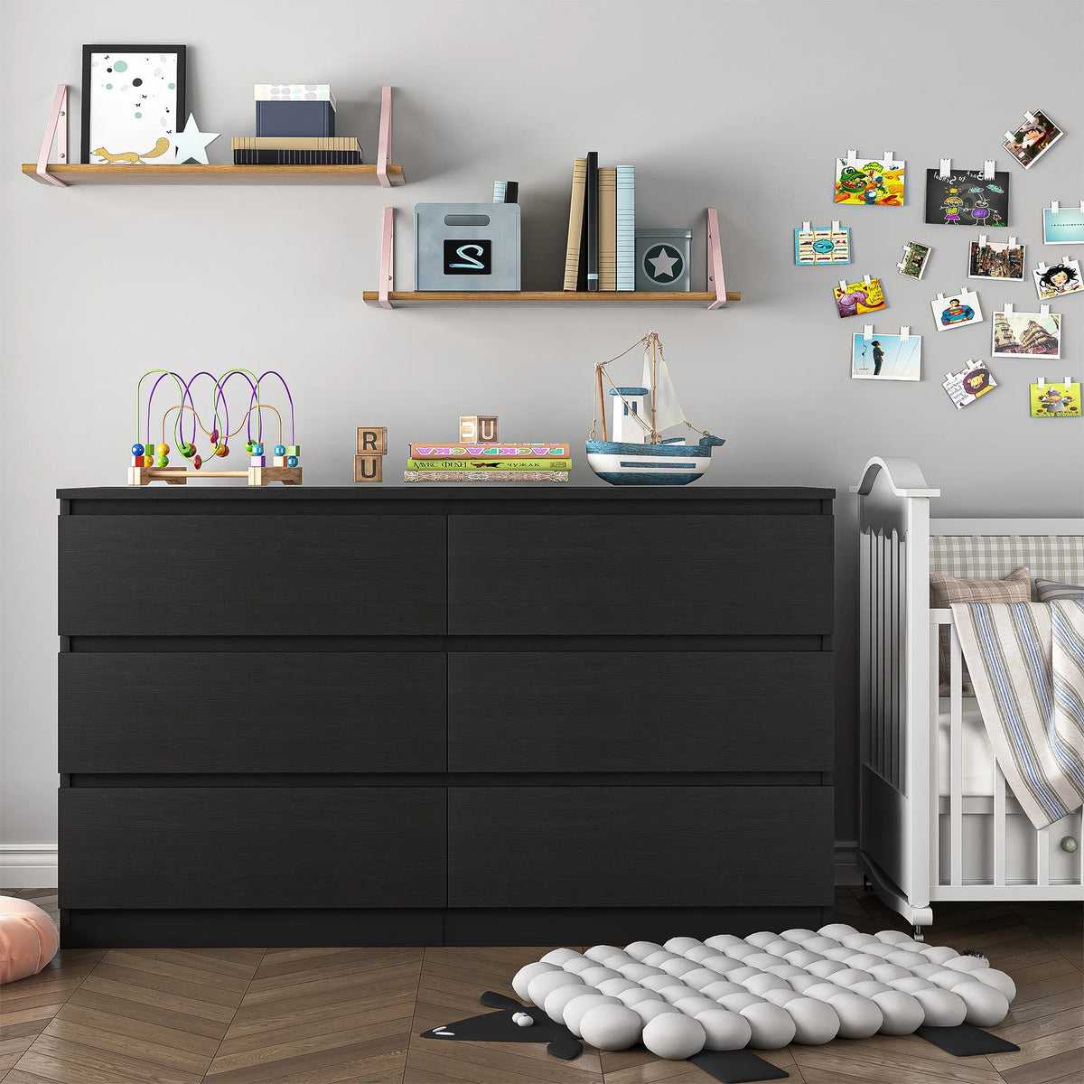 Black 6 Drawer Wood Dresser G338