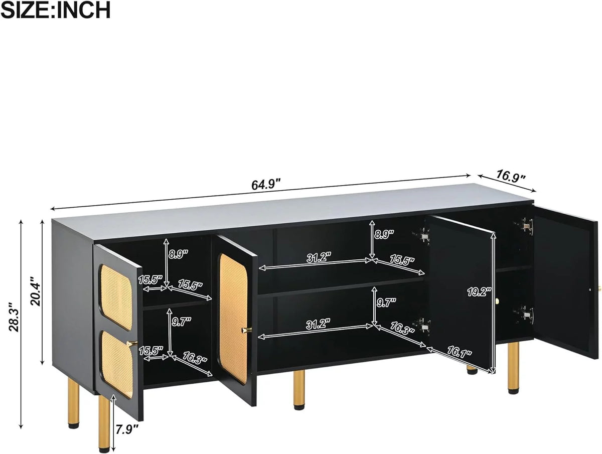 Black Boho Rattan TV Stand R807