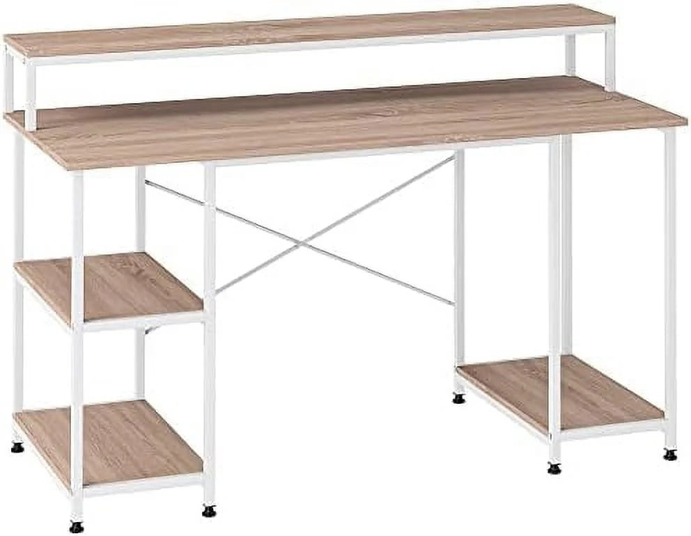 55 Inch Grey Wood Grain Computer Desk with Shelves L2433