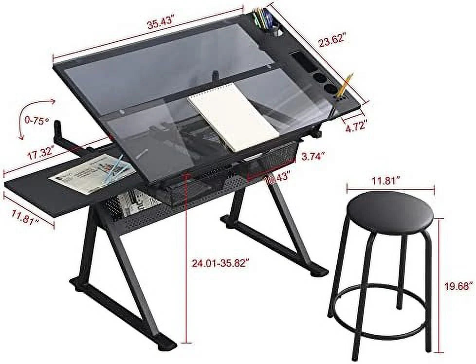 Height Adjustable Drafting Table with Drawer W4817
