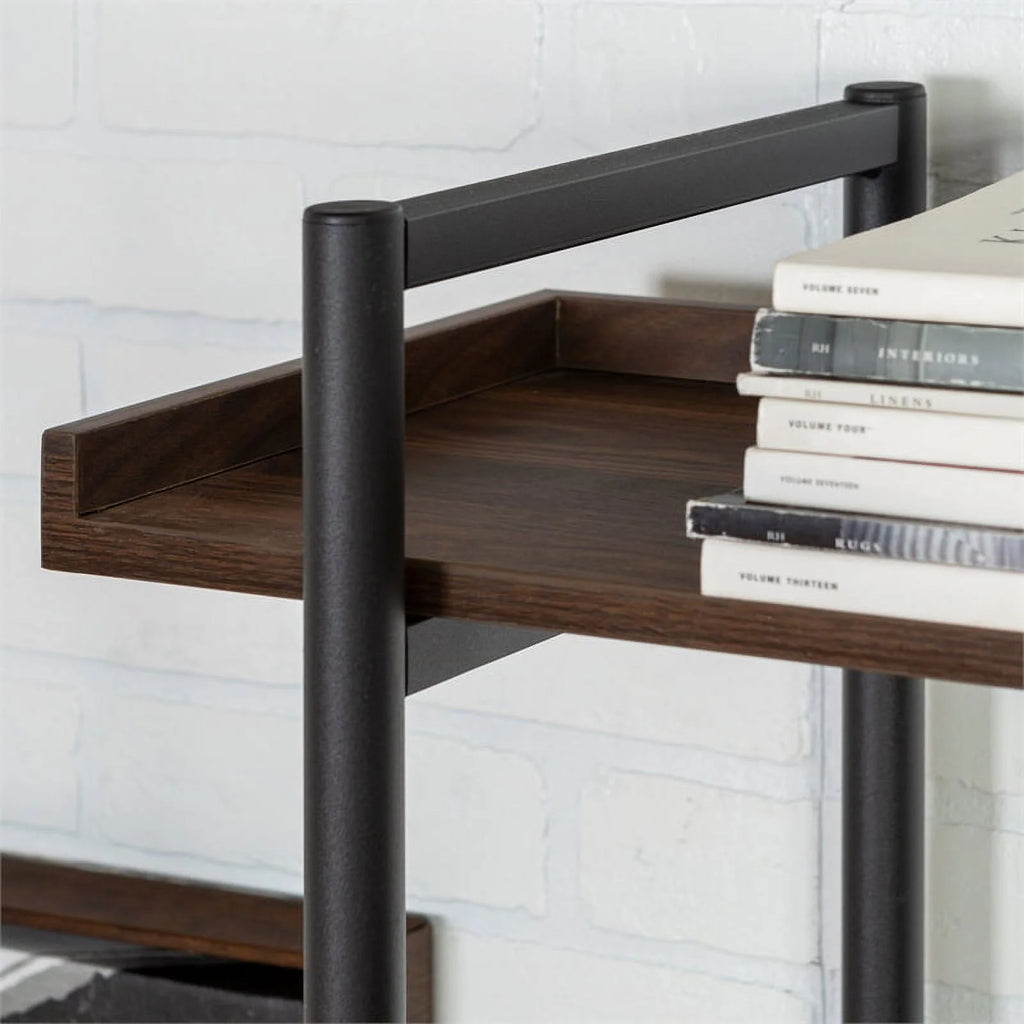 5 Shelf Dark Walnut Wood Bookshelf Set of 2 I98471