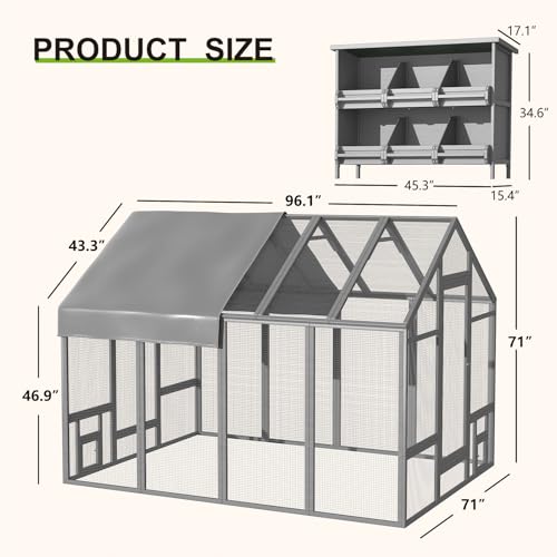Large Wood Chicken Coop with Nesting Box and Run W731