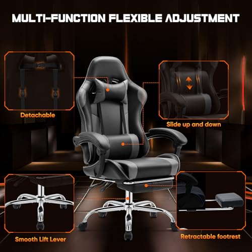 Grey Ergonomic Gaming Chair with Footrest B44021