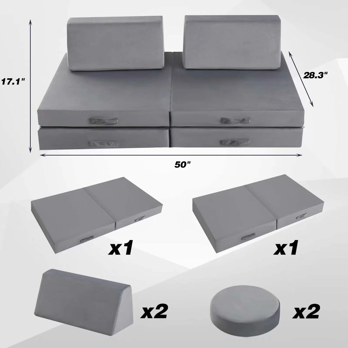 Grey 8-Piece Kids Foam Couch M586