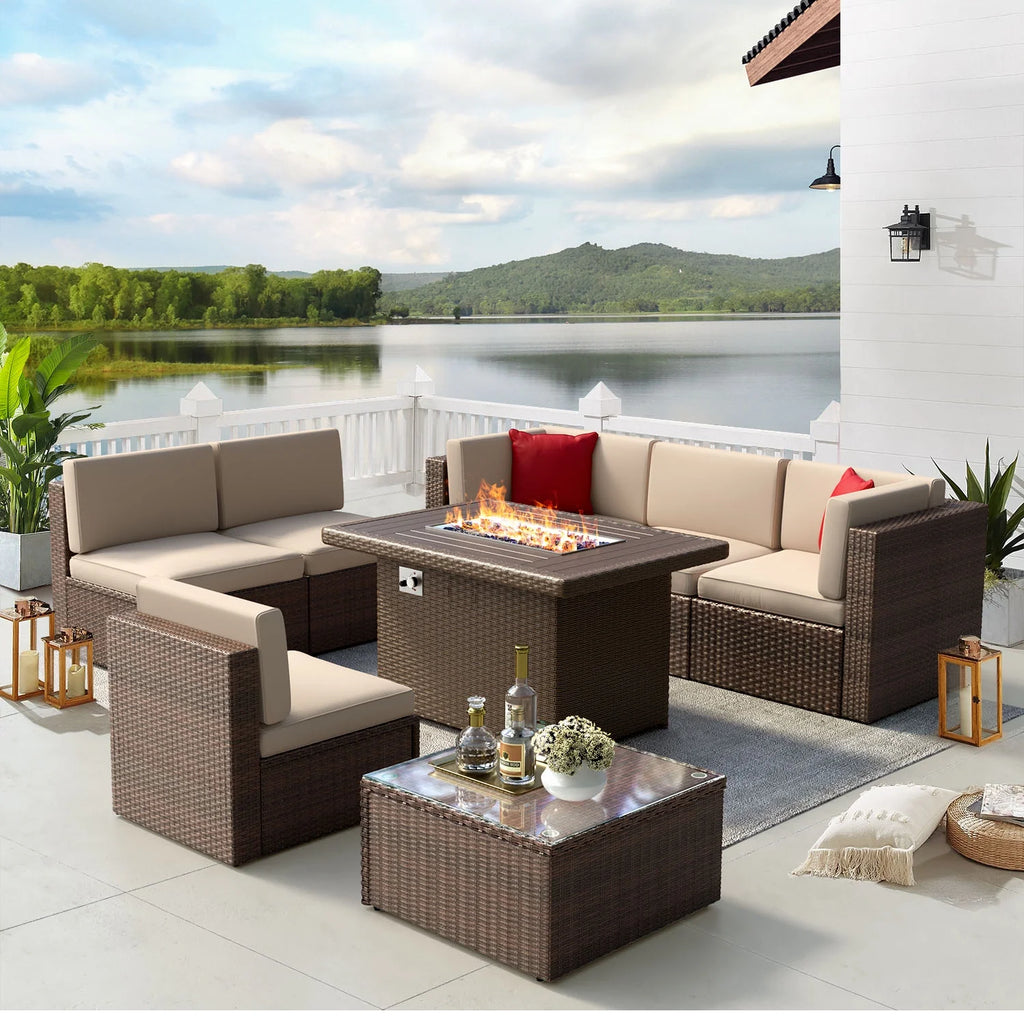 8 PCS Outdoor Patio Furniture Set with Fire Pit Table M880280