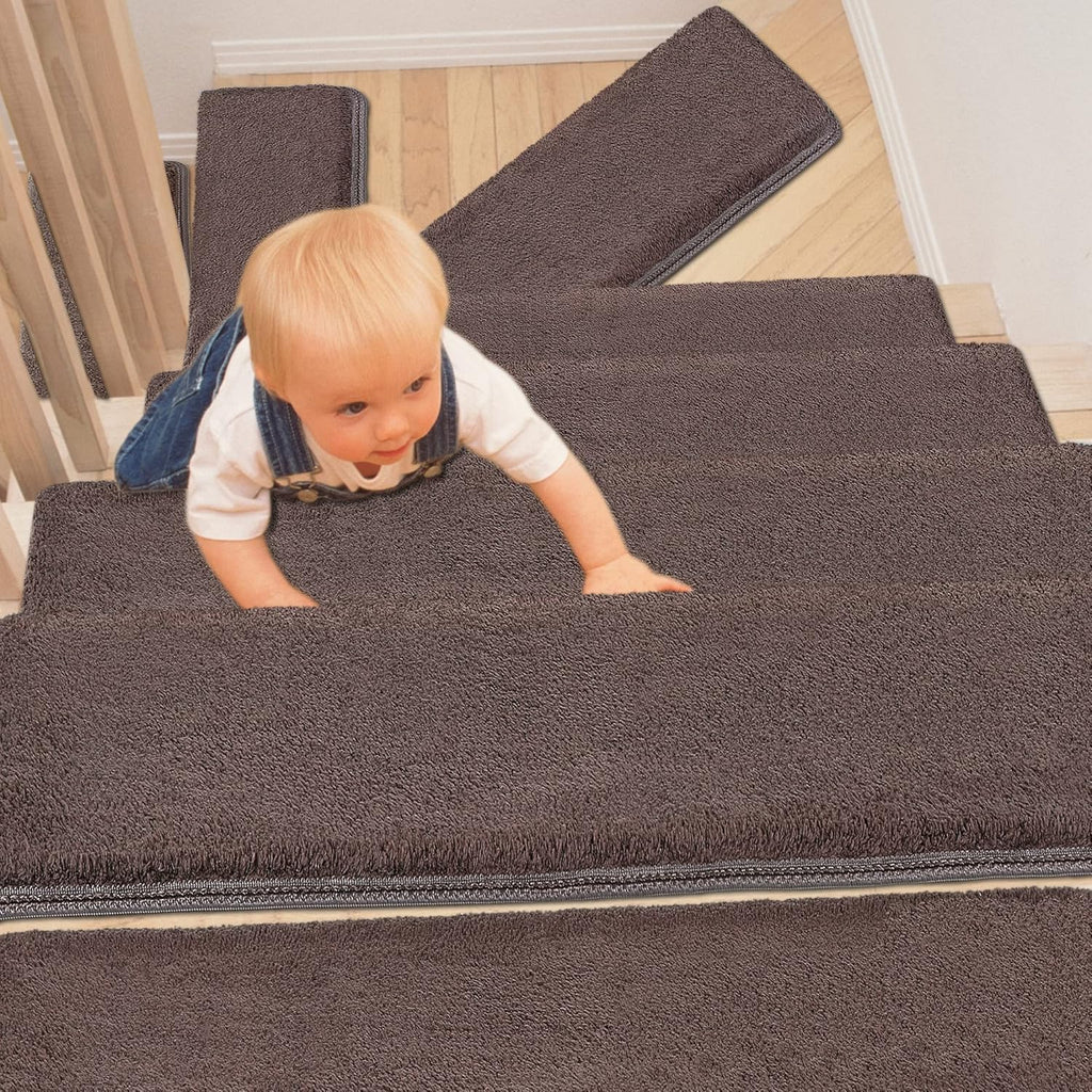 Green 14 Pieces Non-Slip Washable Carpet Stair Treads Set A363