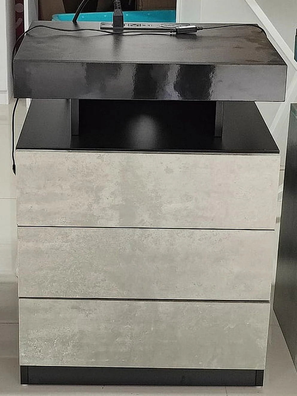 Black 2 Drawer LED Nightstand with Charging Station E6810