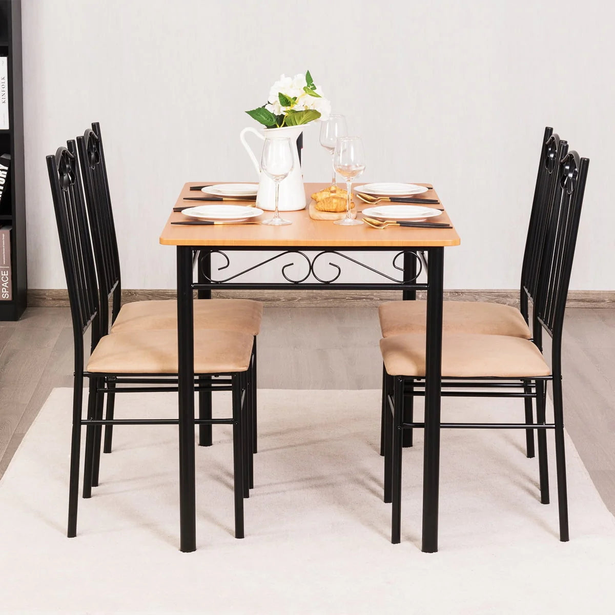 5 PC Wood Metal Dining Set with Table and 4 Chairs B28321