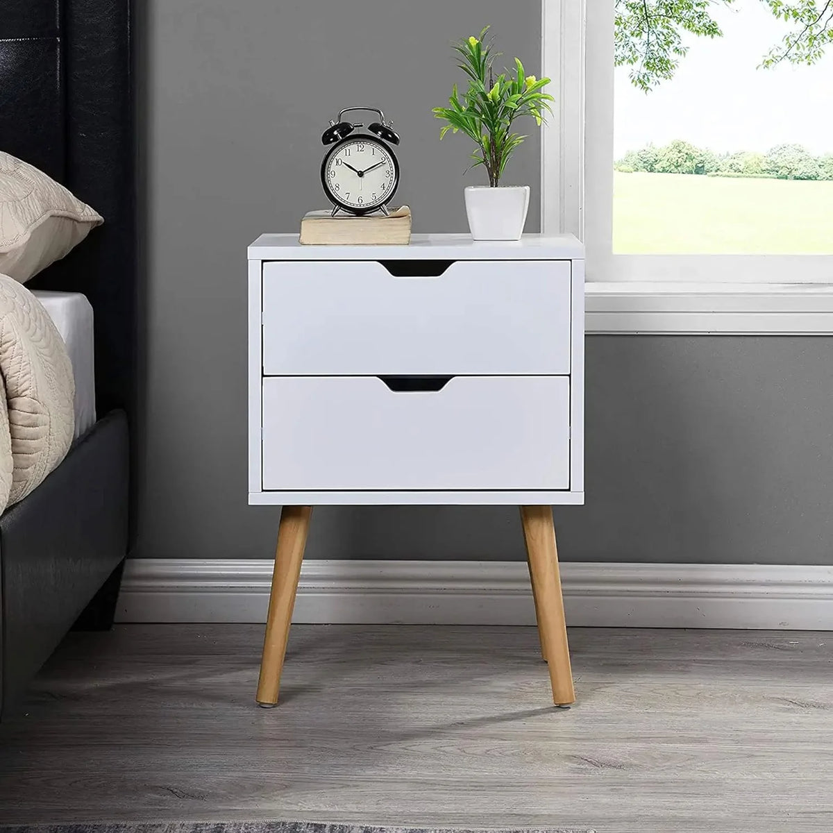 White Storage Drawer Nightstand Set Of 2 S6164