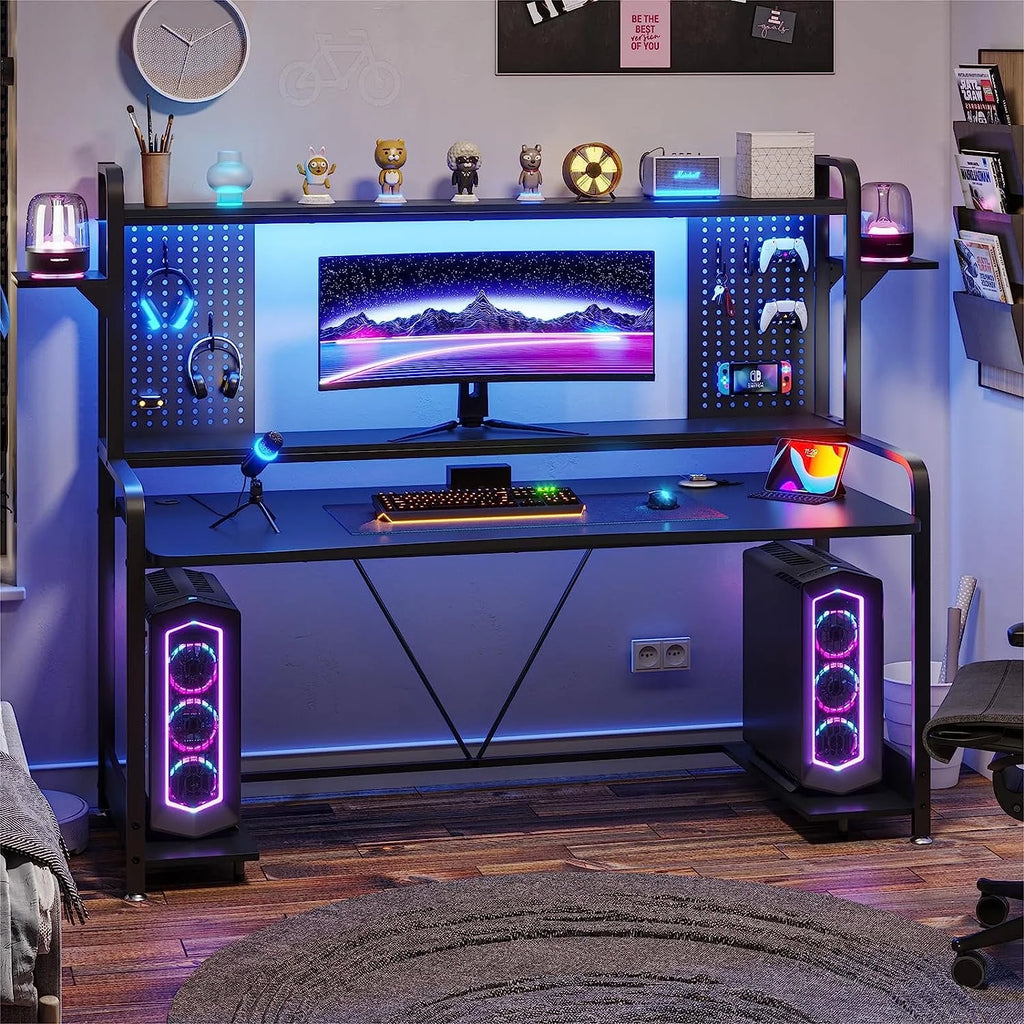 55" White Computer Desk with Hutch and Shelves G546