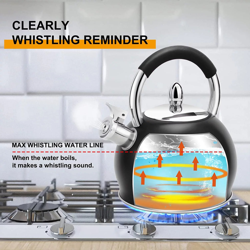 Stainless Steel Tea Kettle with Silicone Handle 3.2 Quart Black Q83294