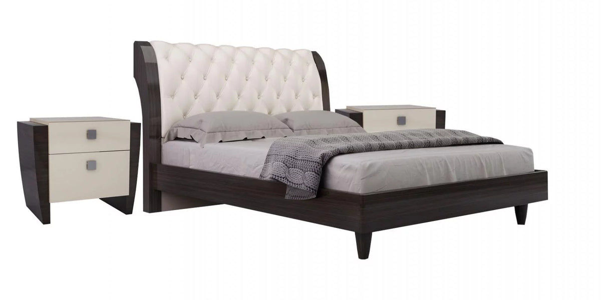 Wenge Beige Gloss Finish Tufted King Bedroom Set 3Pcs L984