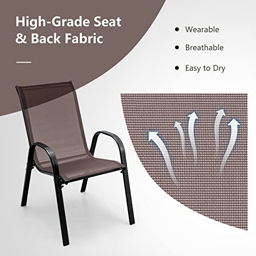 4 Pieces Stackable All Weather Patio Dining Chairs Set with Armrests W969938