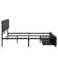 Metal Frame Linen Platform Bed with Drawer Grey Queen S8177
