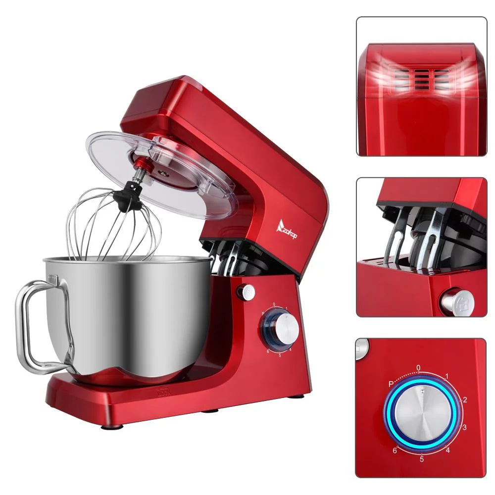 Red 6 Speed Control 7.5QT Electric Stand Mixer with Stainless Steel Bowl Q133462
