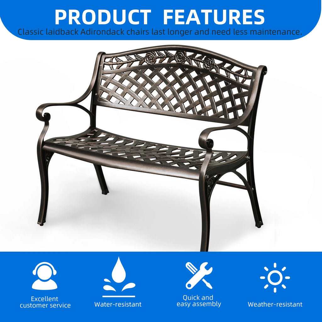 39.4" Anti-Rust Cast Iron Cast Aluminum Patio Garden Bench Q103