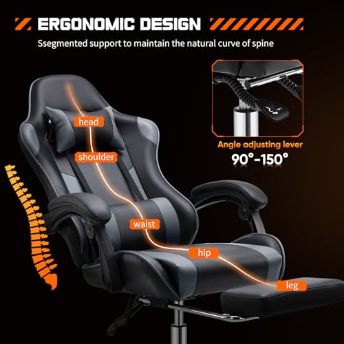 Grey Ergonomic Gaming Chair with Footrest B44021