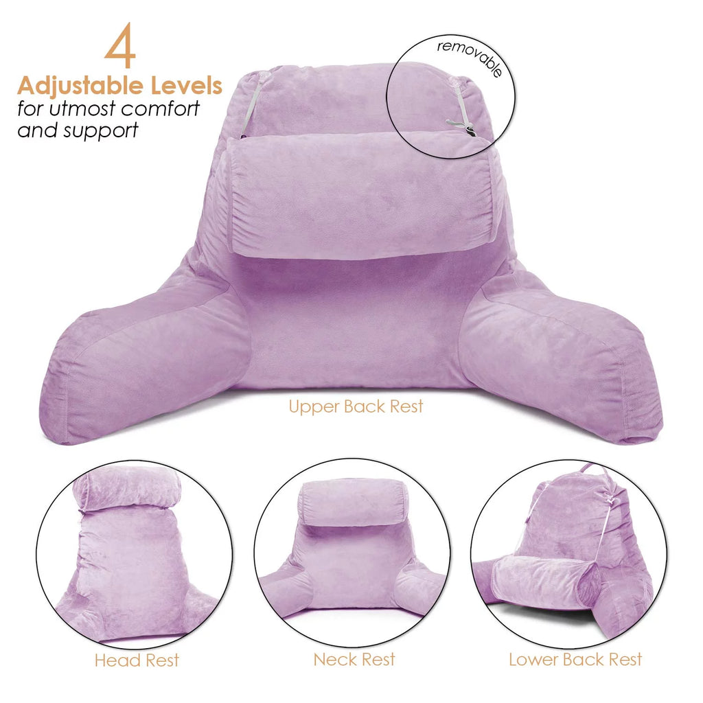 Light Purple Shredded Memory Foam Bed Rest Pillow with Arms and Pockets Z324376