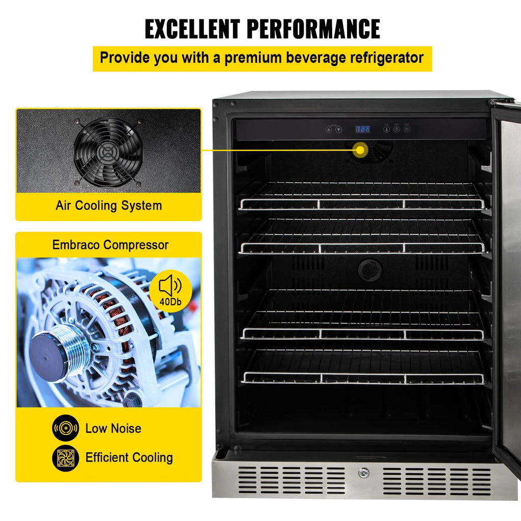 24'' Built-in Beverage Cooler 5.5 cu.ft. Reversible Door 142 Can Black & Silver U2555